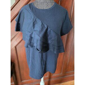 Chicos Navy Fluuter Cap Date Night Tee Ruffled Short Sleeve Top Size XL NWT